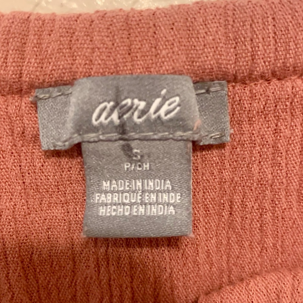 Aerie Strapless Jumpsuit Boho Crinkle Gauze Jogger Dusty Rose Size Small - Picture 9 of 10